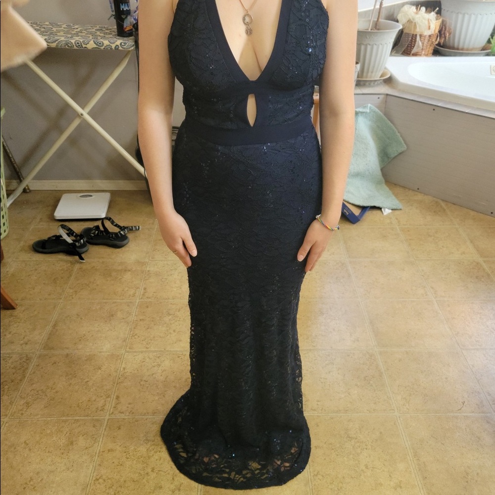 Navy Lace Prom Dress